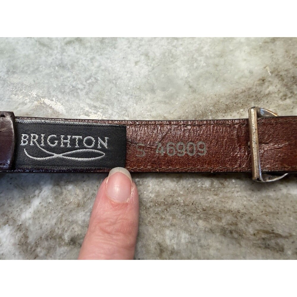 1990s Brighton Womens S Brown Leather Belt Silver XS And Diamond Concho Western - Picture 10 of 15